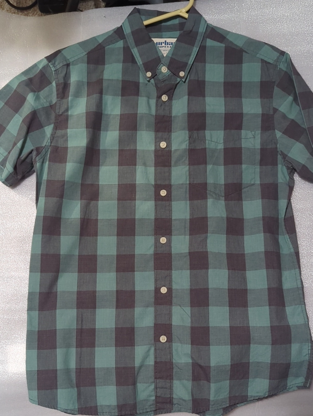 Urban Pipeline Men's Teal and Black Plaid Button-Down Shirt